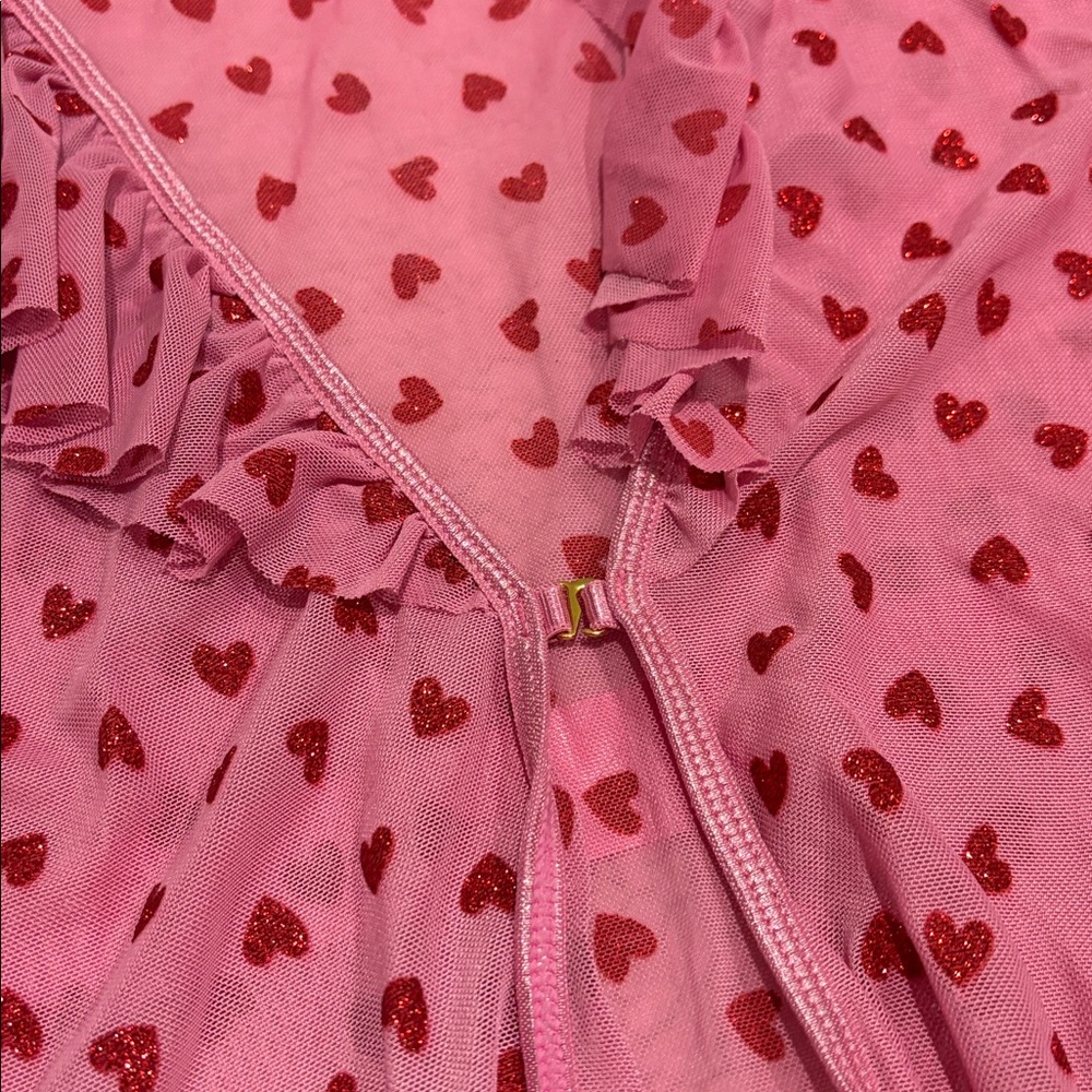 Pink Heart Patterned Ruffled Lingerie Top - Picture 4 of 5